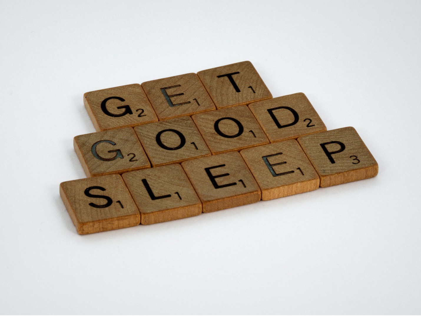 Wooden tiles reading "get good sleep"