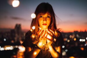 girl with light in hand